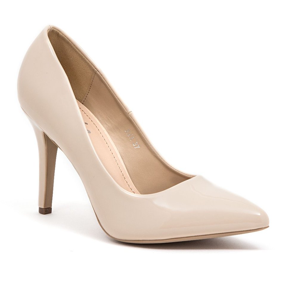 Classic 4 inch High Stiletto Heel Women Beige Dress Shoes - Picture 1 of 2